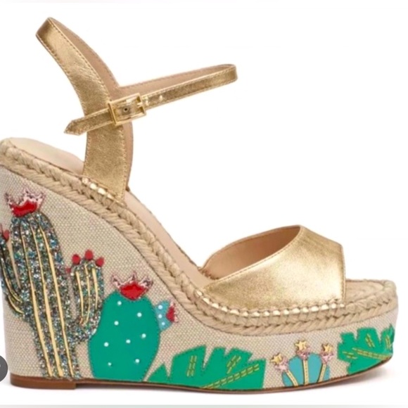 NIB 10 Kate Spade Dallas Glitter Cactus Platform Wedge - Picture 3 of 6